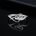 Silver CZ Swirl Leaf Ring, Minimalist Nature Inspired Open Band Jewelry