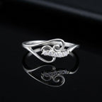 Silver CZ Swirl Leaf Ring, Minimalist Nature Inspired Open Band Jewelry