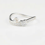 Sterling Silver Flower Wave Ring with CZ Accents – Boho Floral Promise Band