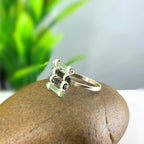 Raw Green Tourmaline Bar Ring: Sterling Silver October Birthstone