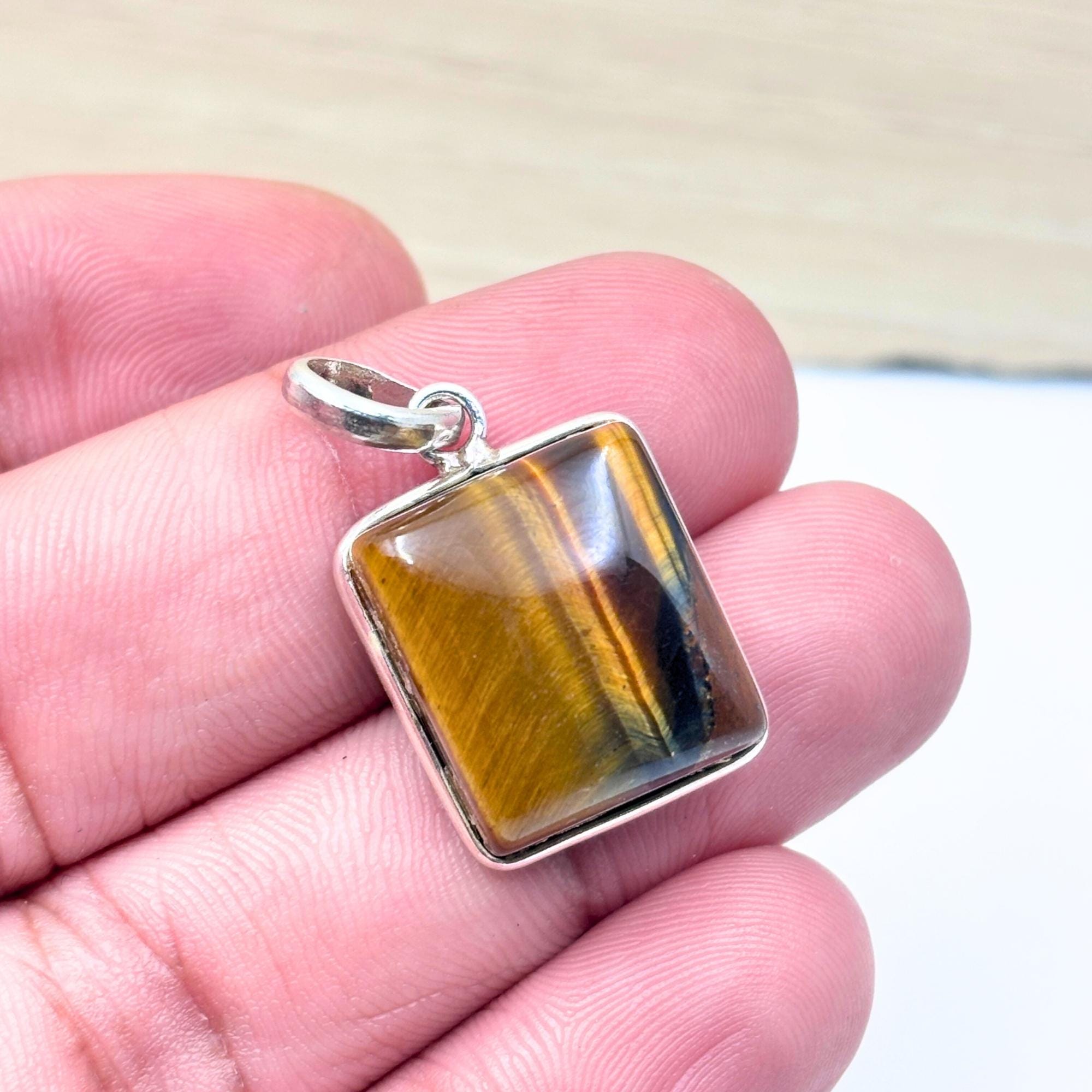 Tiger Eye Pendant Necklace, 925 Sterling Silver Natural Gemstone Protection Necklace, Healing Crystal Gift for Her