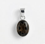 Natural Smoky Quartz Oval Sterling Silver Pendant - Grounding Gemstone Jewelry