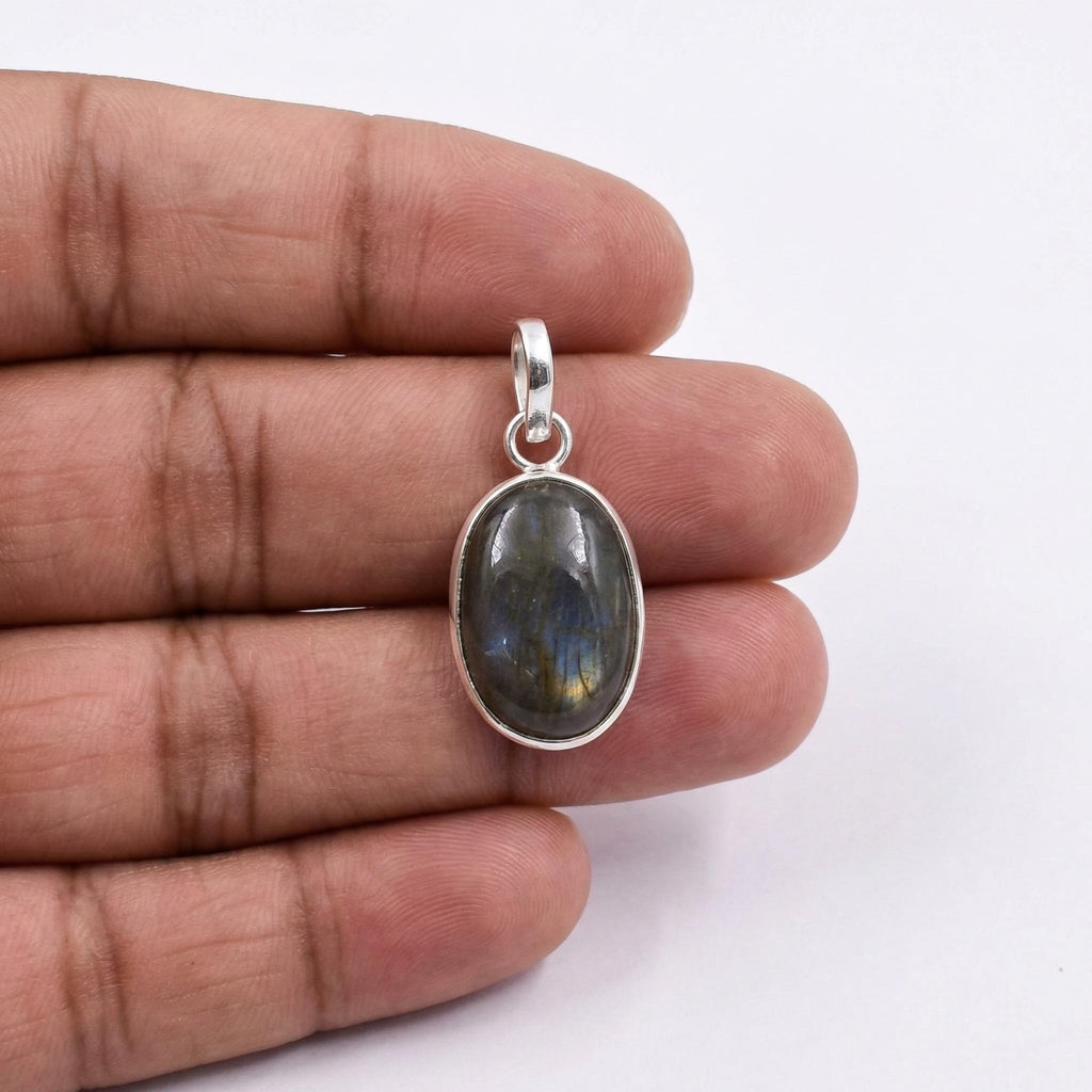 Labradorite Oval Pendant: Sterling Silver Celestial Necklace