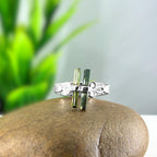 Raw Tourmaline Bar Ring: Adjustable Sterling Silver Stick Ring