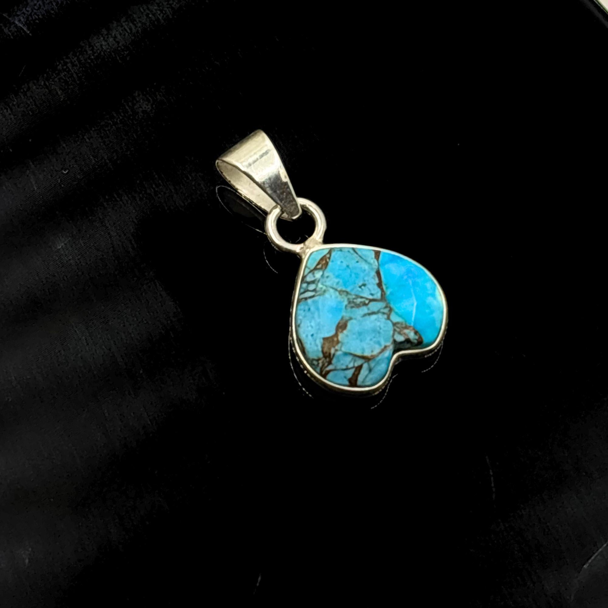 Turquoise Heart Pendant in 925 Sterling Silver – Dainty Blue Gemstone Necklace Charm, Boho Minimalist Jewelry Gift for Her