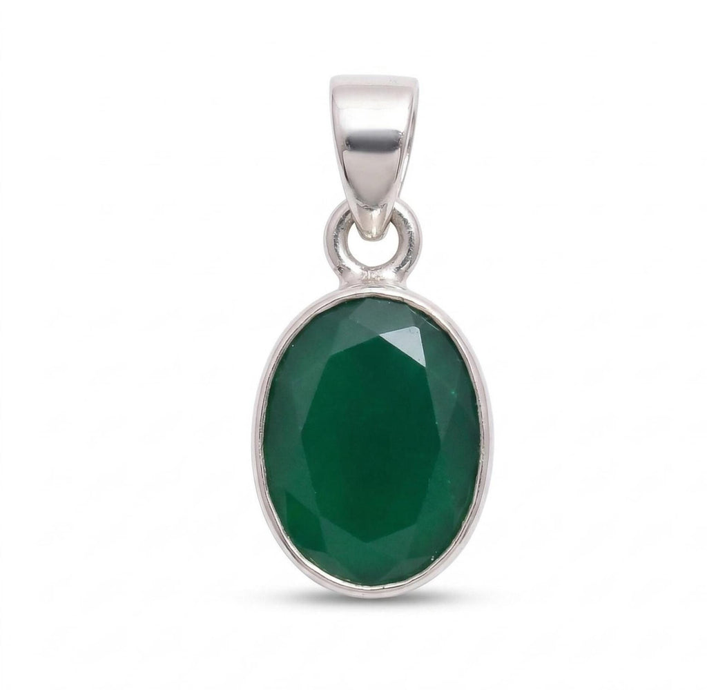 Green Onyx Oval Pendant – Faceted 925 Sterling Silver Charm