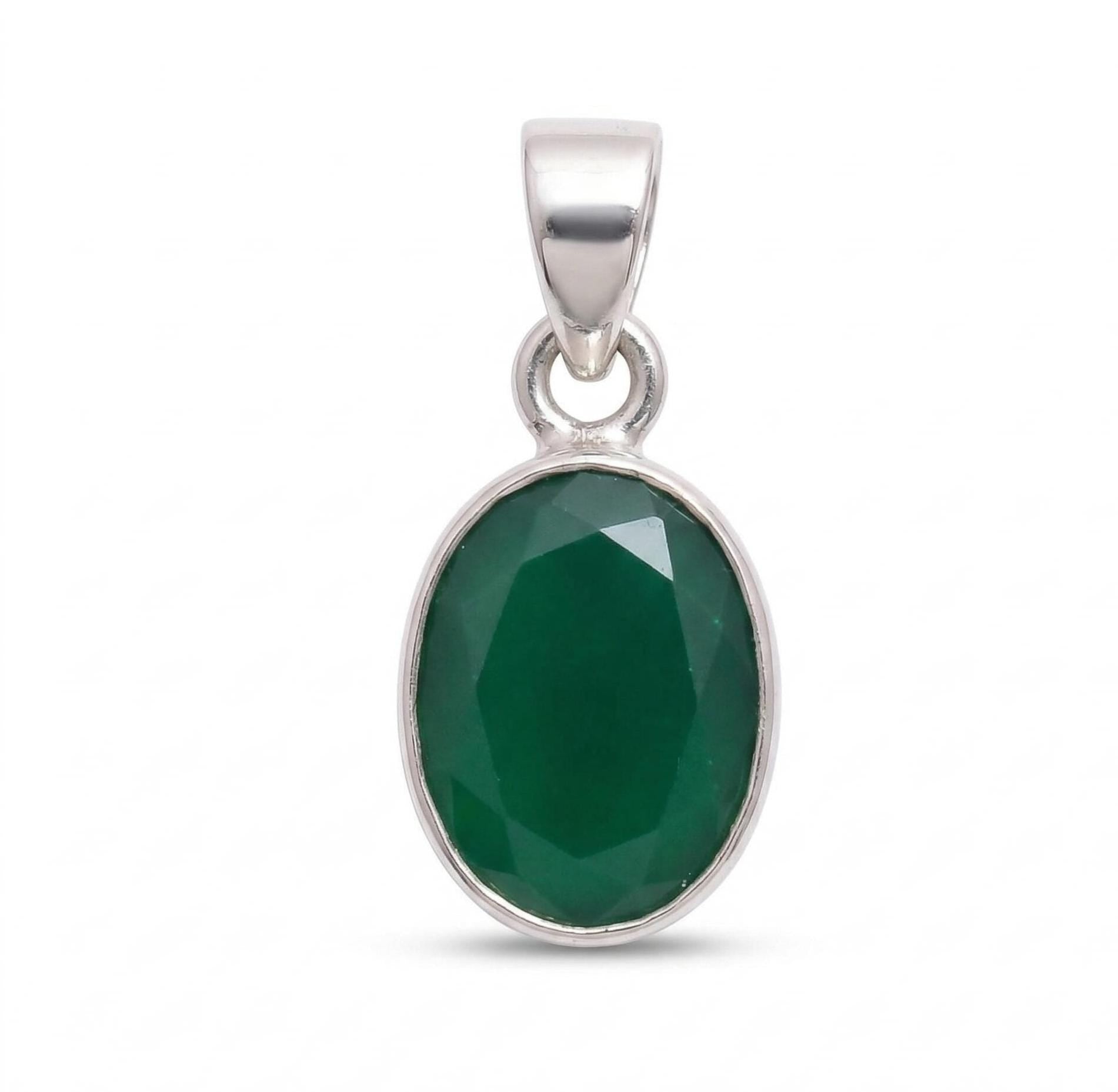 Green Onyx Oval Pendant – Faceted 925 Sterling Silver Charm