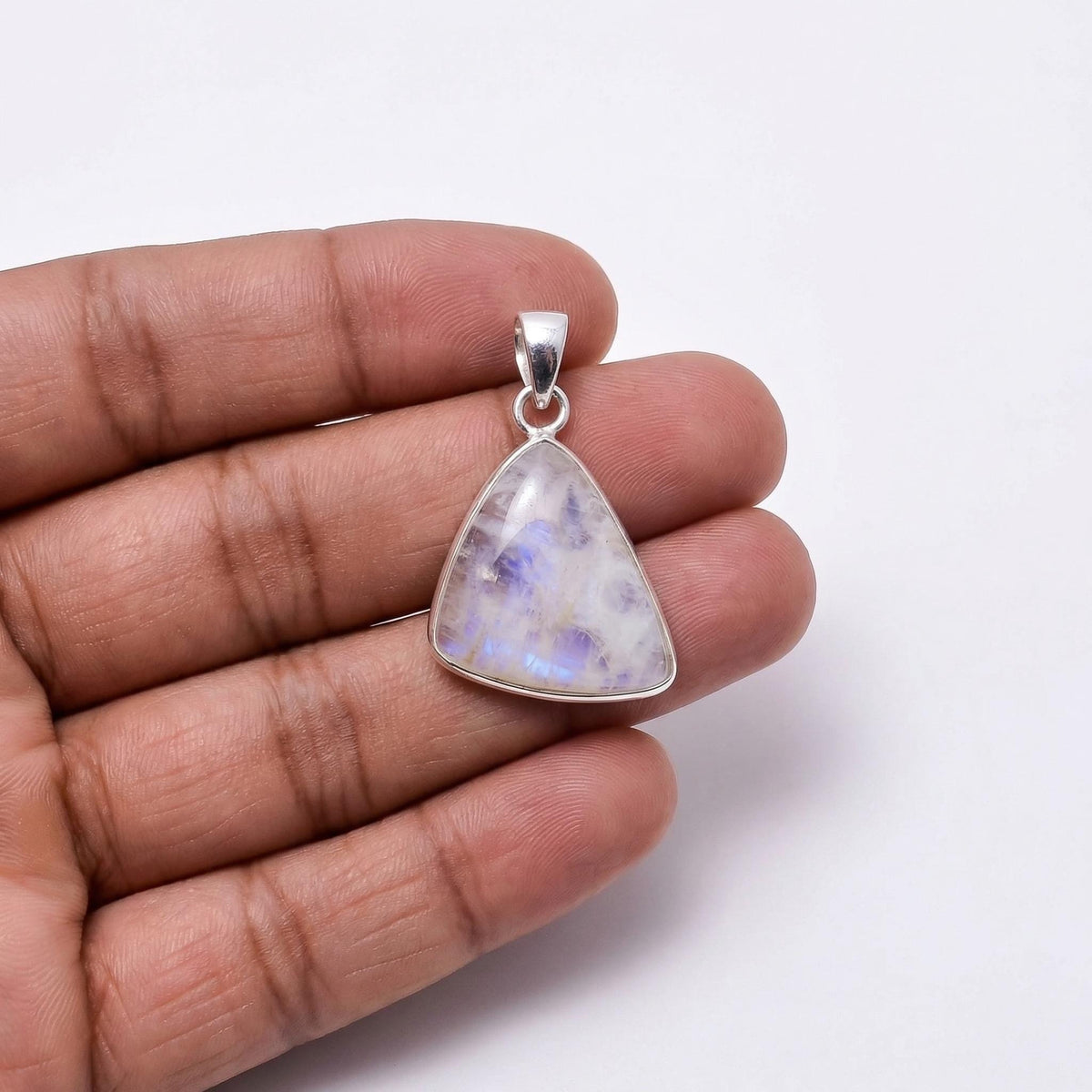 Sterling Silver Trillion Moonstone Pendant – Minimalist Boho Gemstone Necklace