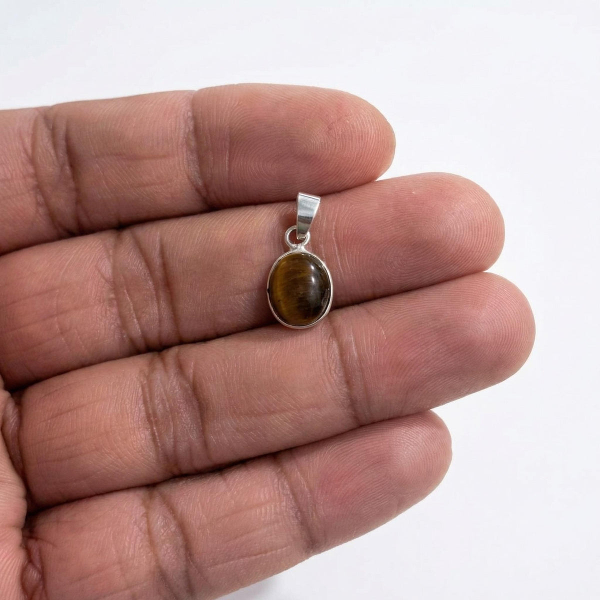 Tiger Eye Pendant Necklace: 925 Sterling Silver, Golden Brown Crystal