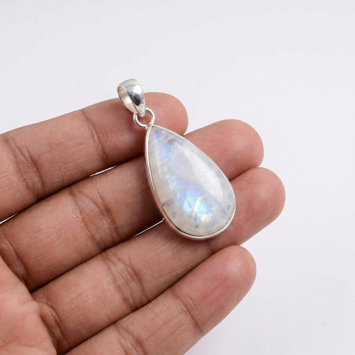 Teardrop Moonstone Pendant – 925 Sterling Silver Boho Necklace