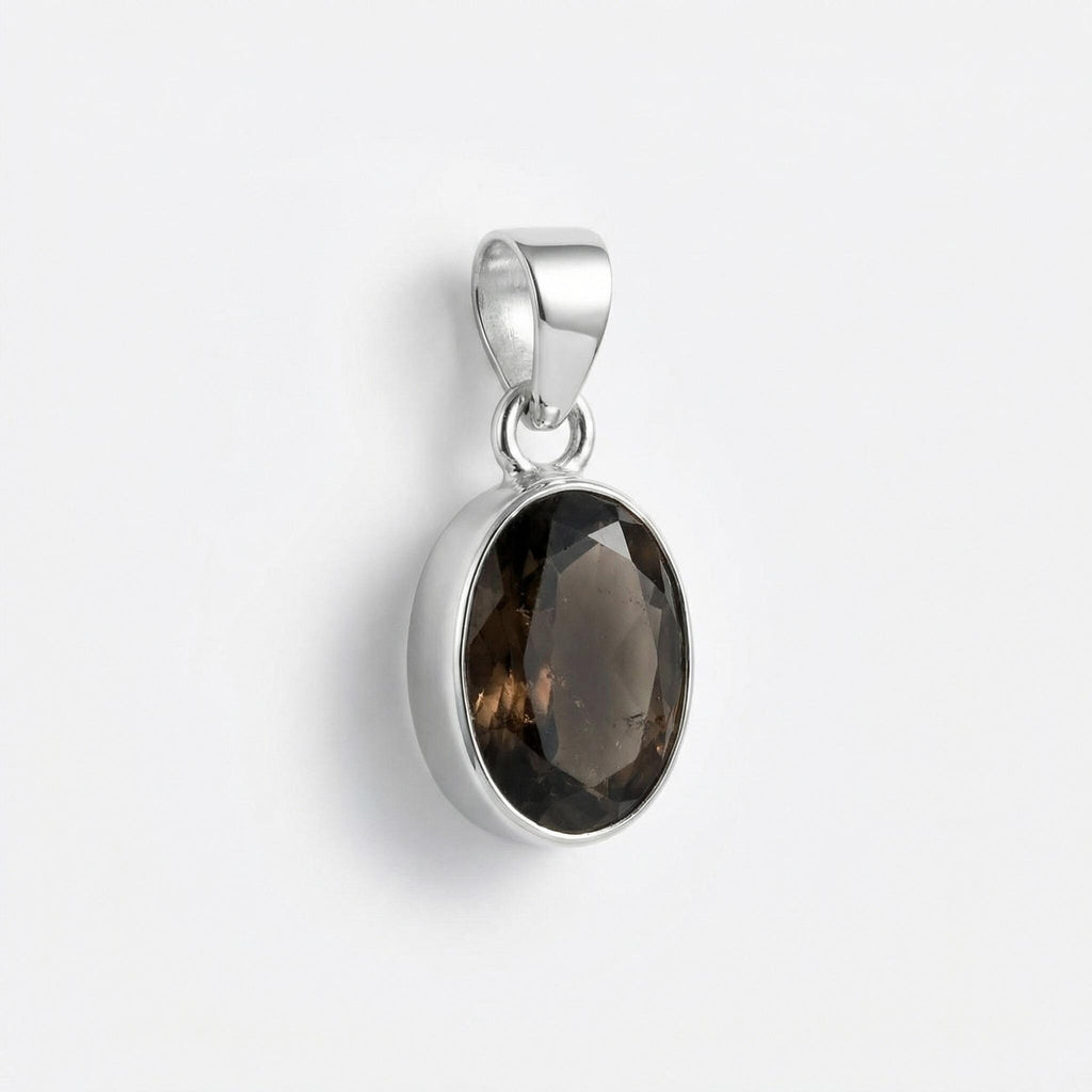 Natural Smoky Quartz Oval Sterling Silver Pendant - Grounding Gemstone Jewelry