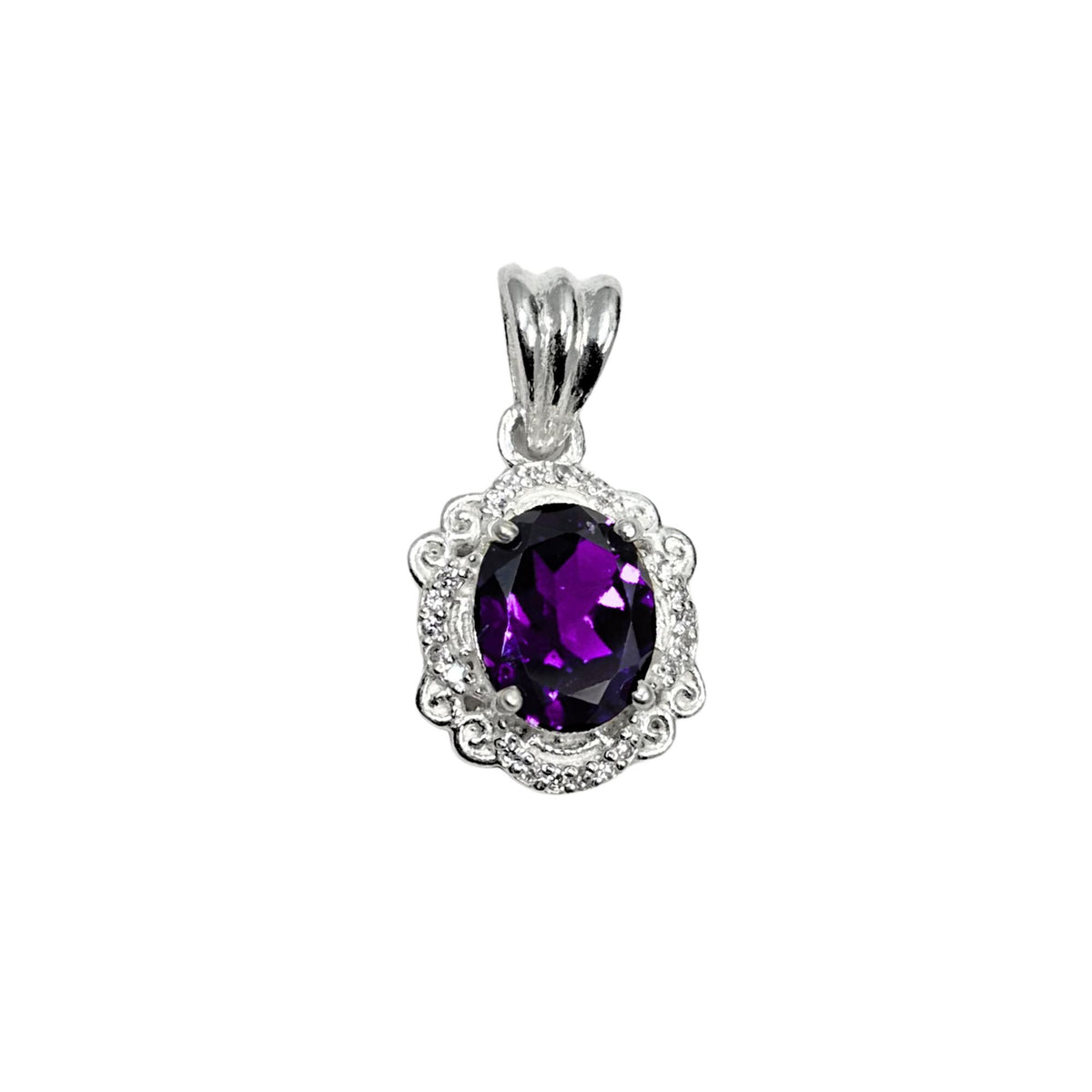 Amethyst CZ Halo Pendant in 925 Sterling Silver – Vintage Style Oval Purple Gemstone Necklace, February Birthstone Jewelry Gift for Her
