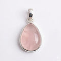 Natural Rose Quartz Pear Sterling Silver Pendant - Heart Healing Gemstone