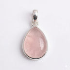 Natural Rose Quartz Pear Sterling Silver Pendant - Heart Healing Gemstone
