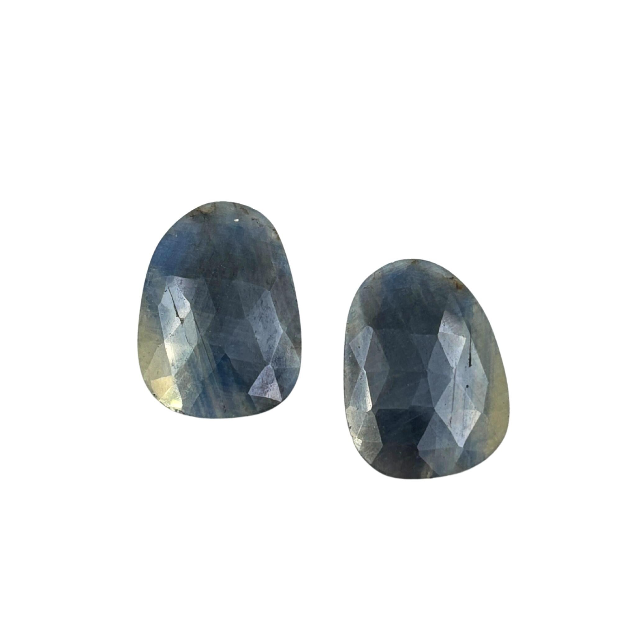 Untreated Sapphire Gemstone Slices: Rose Cut, Flat Back Pair