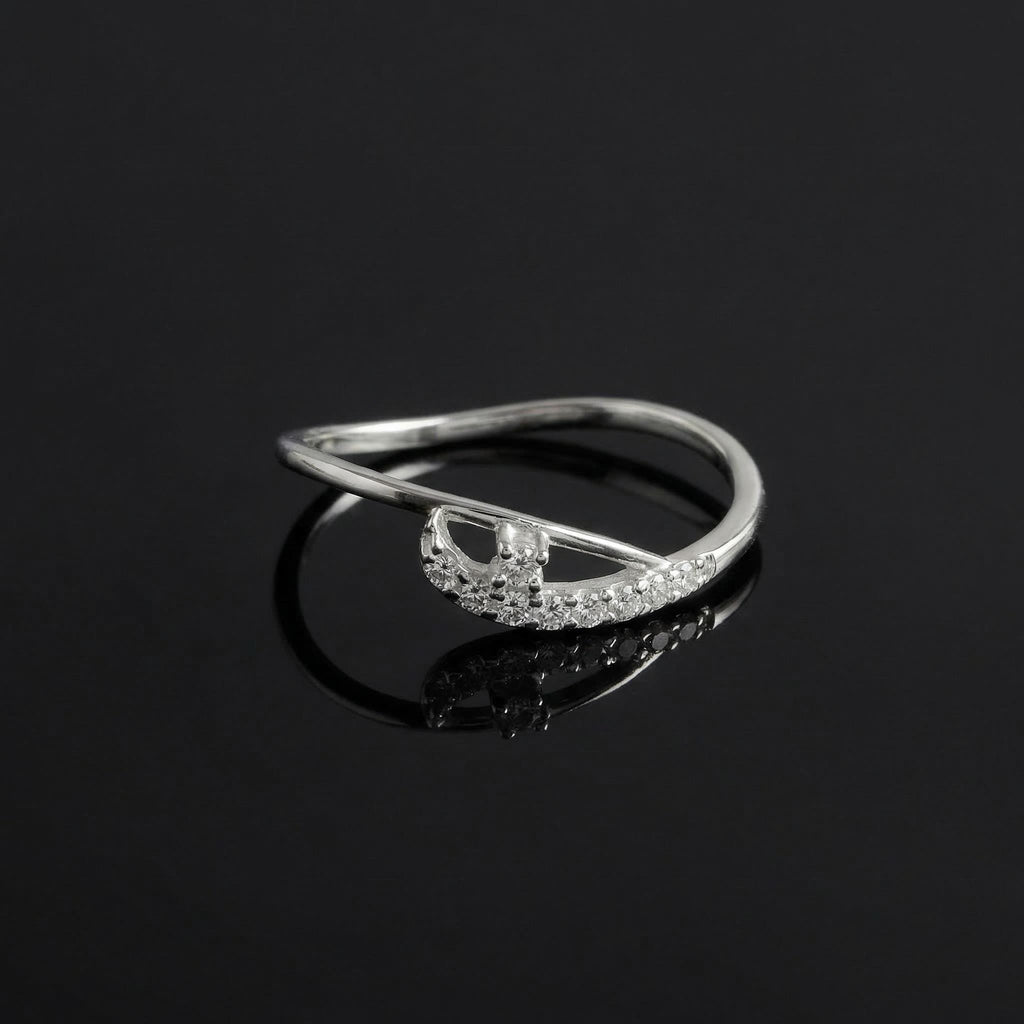 Sterling Silver CZ Cuff Ring, Pavé Crescent Open Band, Boho Stacking Jewelry