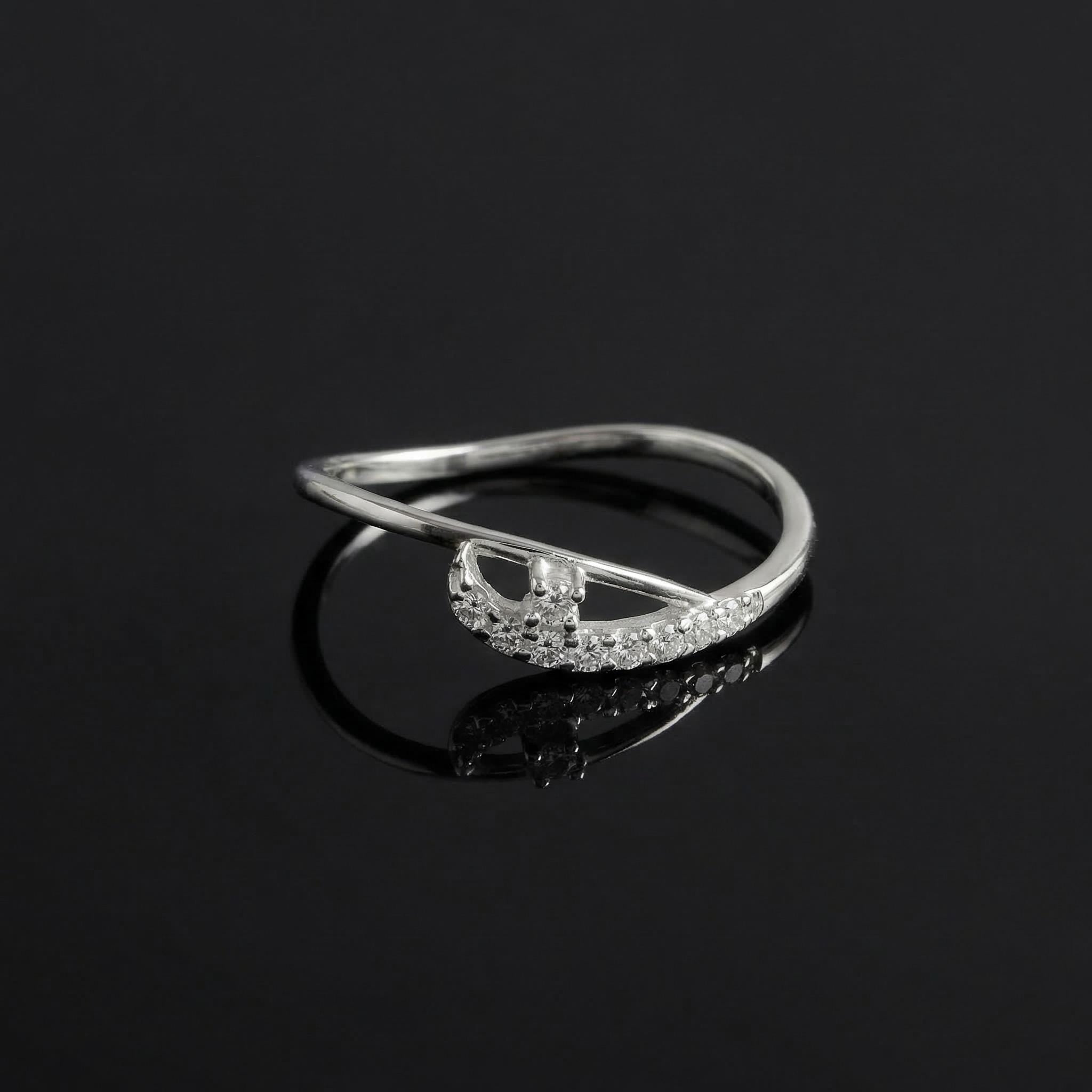 Sterling Silver CZ Cuff Ring, Pavé Crescent Open Band, Boho Stacking Jewelry