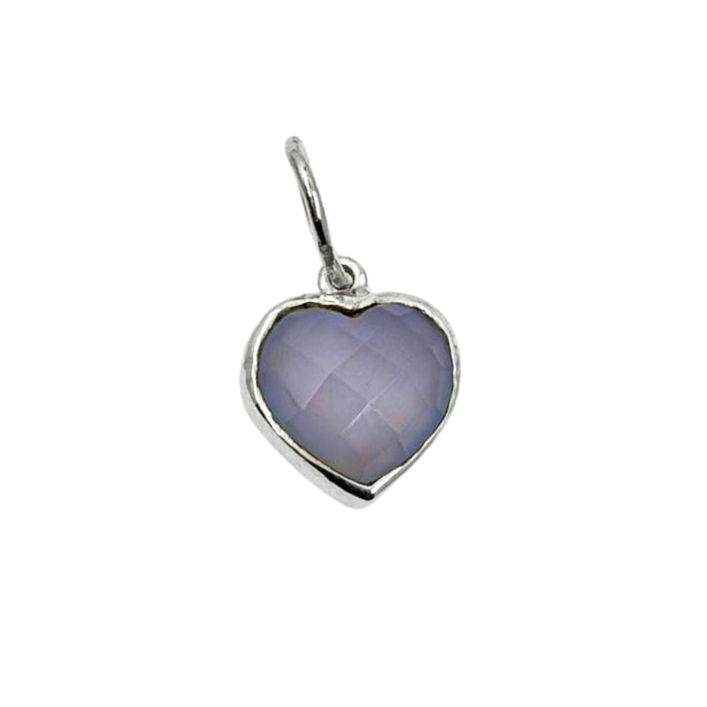Faceted Lilac Chalcedony Heart Pendant - 925 Sterling Silver Charm