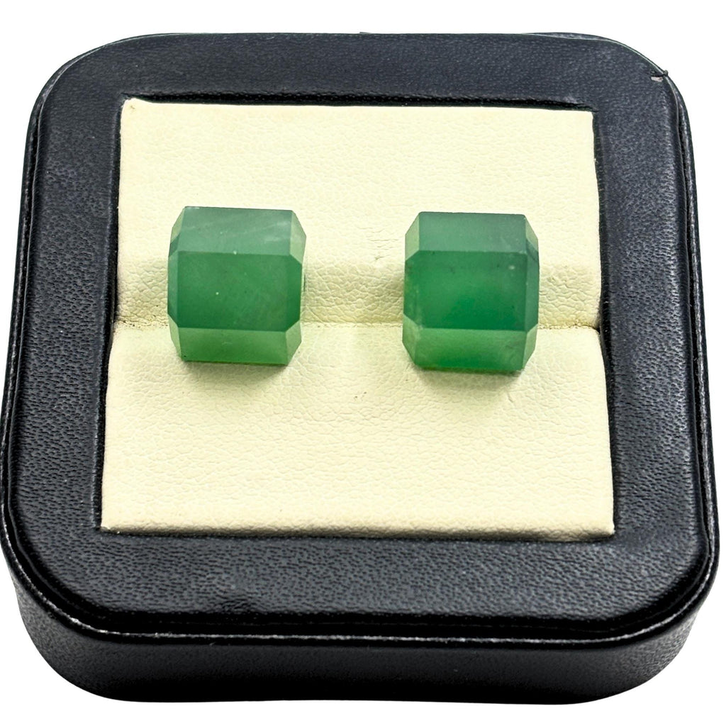 Faceted Green Onyx Cube Beads, 10mm Gemstone Pair