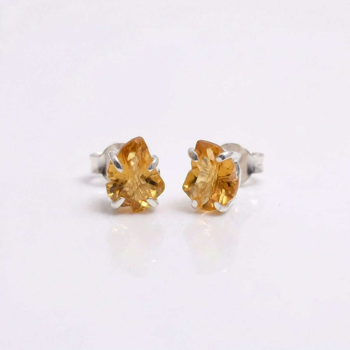 Leaf Cut Citrine Stud Earrings 925 Sterling Silver - November Birthstone Dainty Nature Design