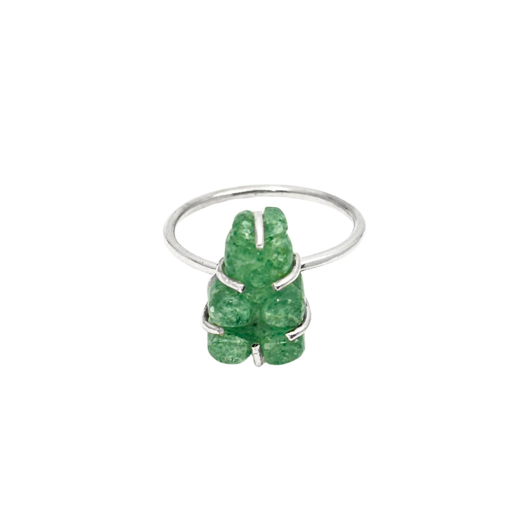Sterling Silver Green Gemstone Teddy Bear Ring: Handmade Animal Jewelry
