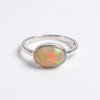 Opal Oval Ring – 925 Sterling Silver, Natural Opal Cabochon, Handmade Statement Jewelry