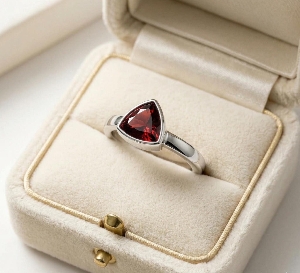 Garnet Trilion Ring: Sterling Silver, January Birthstone
