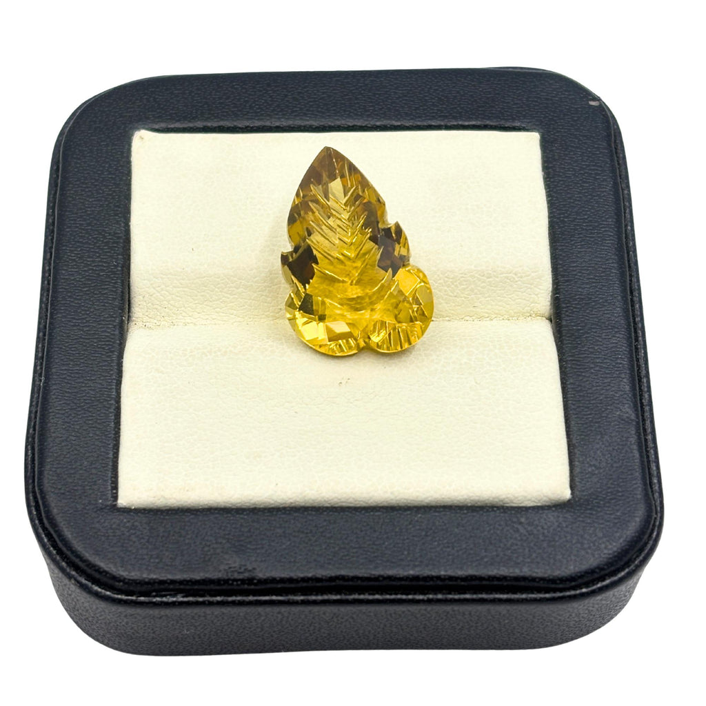 Hand-Carved Lemon Quartz Gemstone Pair – Floral Leaf Cut Stones