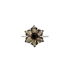 Smoky Quartz Flower Ring: 925 Sterling Silver, Hand-Carved Floral Jewelry
