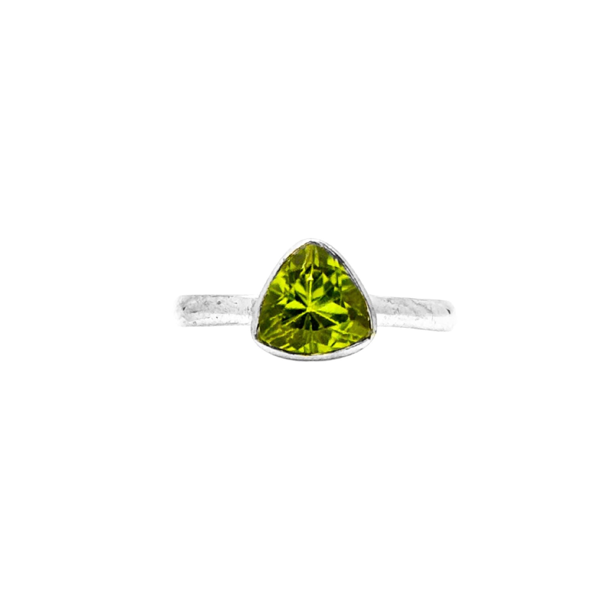 Peridot Trillion Ring: Sterling Silver Green Gemstone - August Birthstone