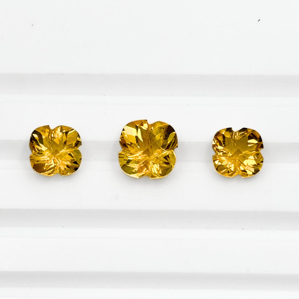 Natural Citrine Gemstone Pair, Flower Cut, Faceted Golden Yellow Loose Stones