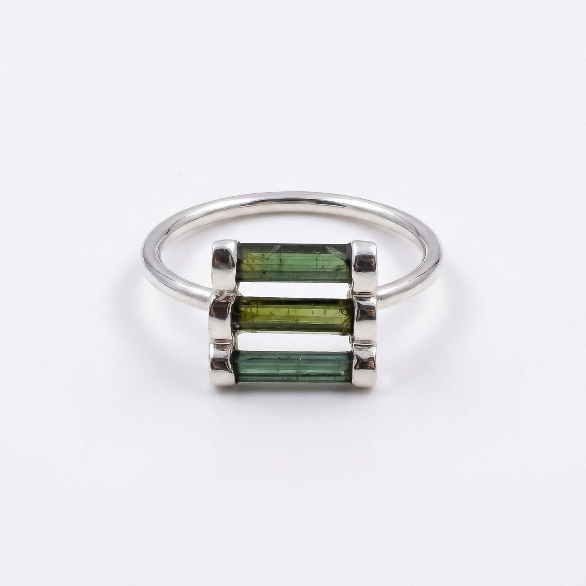 Raw Green Tourmaline Sterling Silver Ring: Handmade Open Band Jewelry