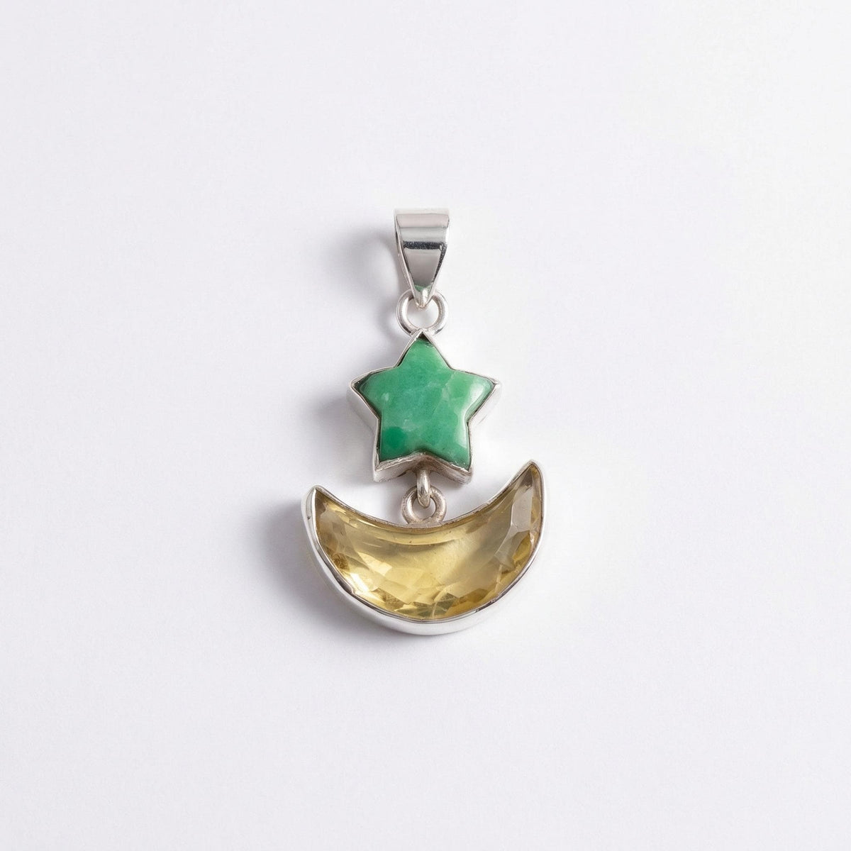 Star & Lemon Topaz Moon Pendant: Sterling Silver Celestial Charm