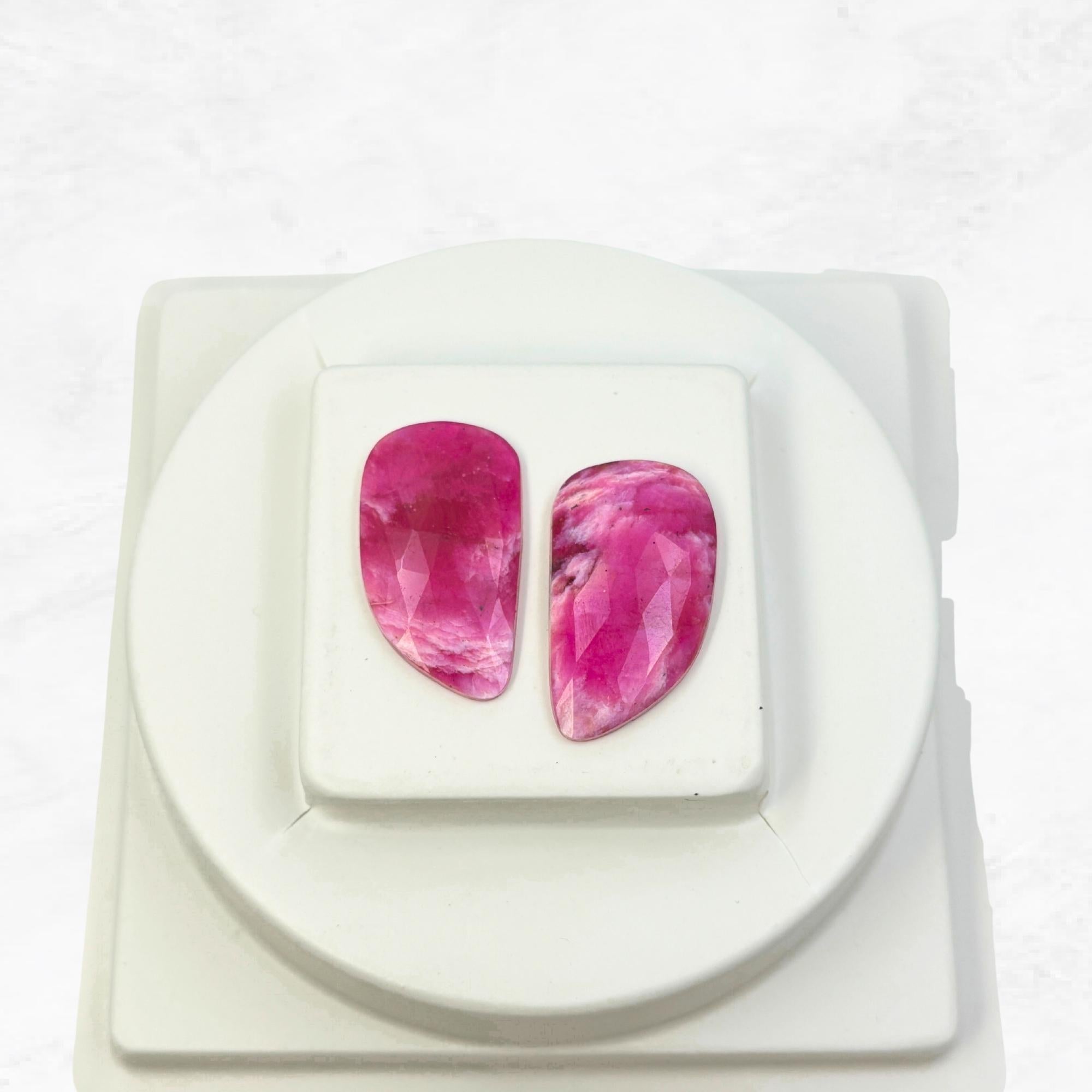 Rose Cut Pink Sapphire Slices: Natural Untreated Gemstone Pair