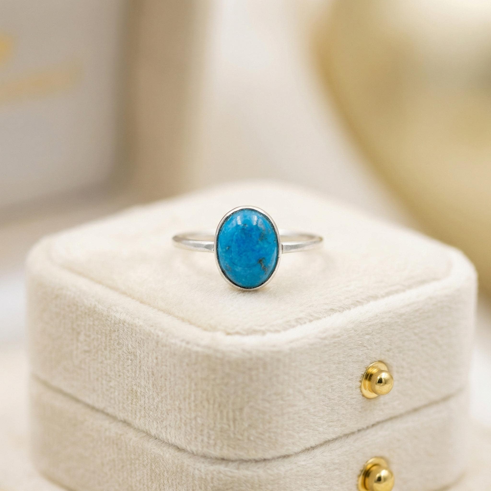 Handmade Oval Turquoise Ring | Oxidized 925 Sterling Silver Boho Jewelry