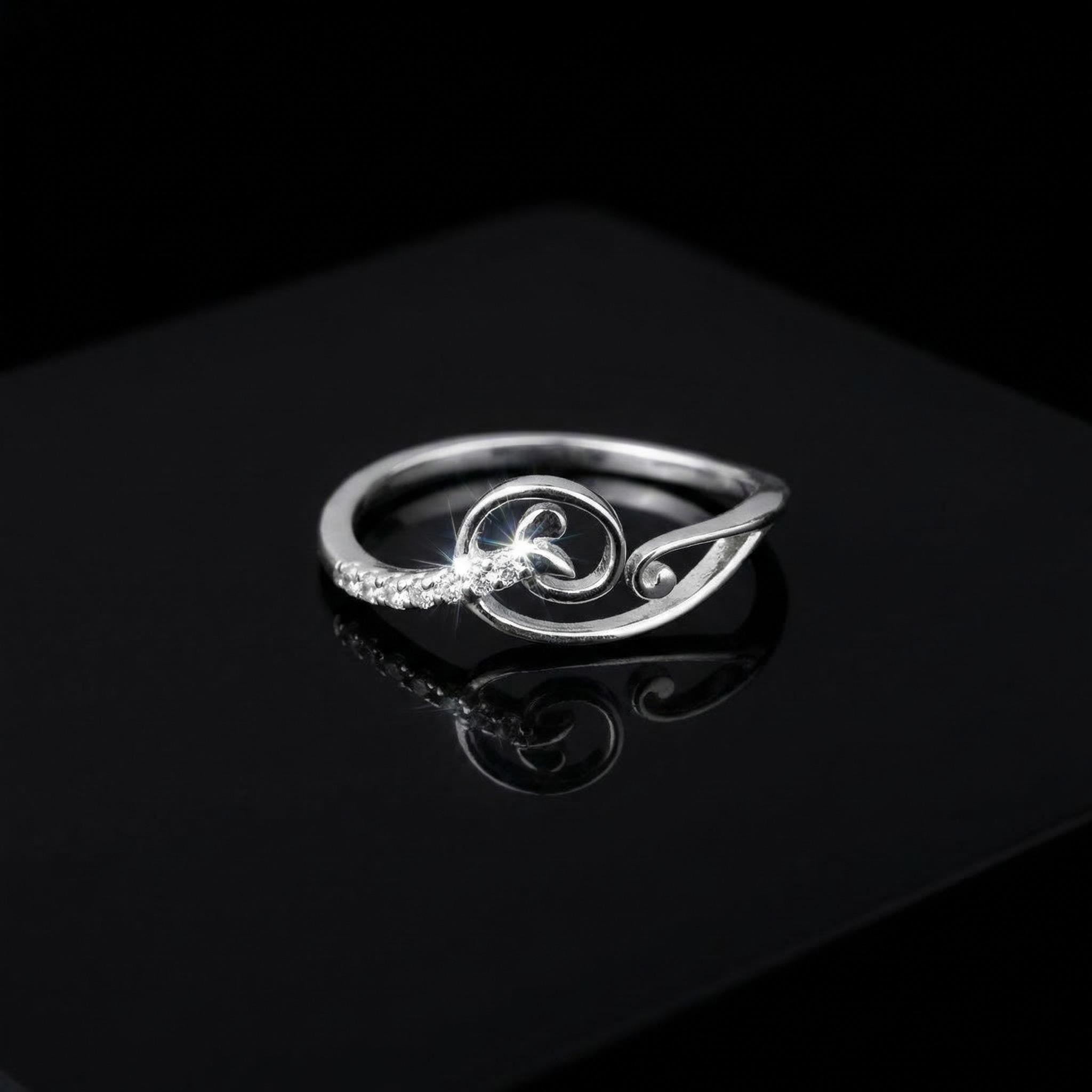 Sterling Silver CZ Spiral Leaf Ring, Pavé Vine Band, Boho Stacker Jewelry