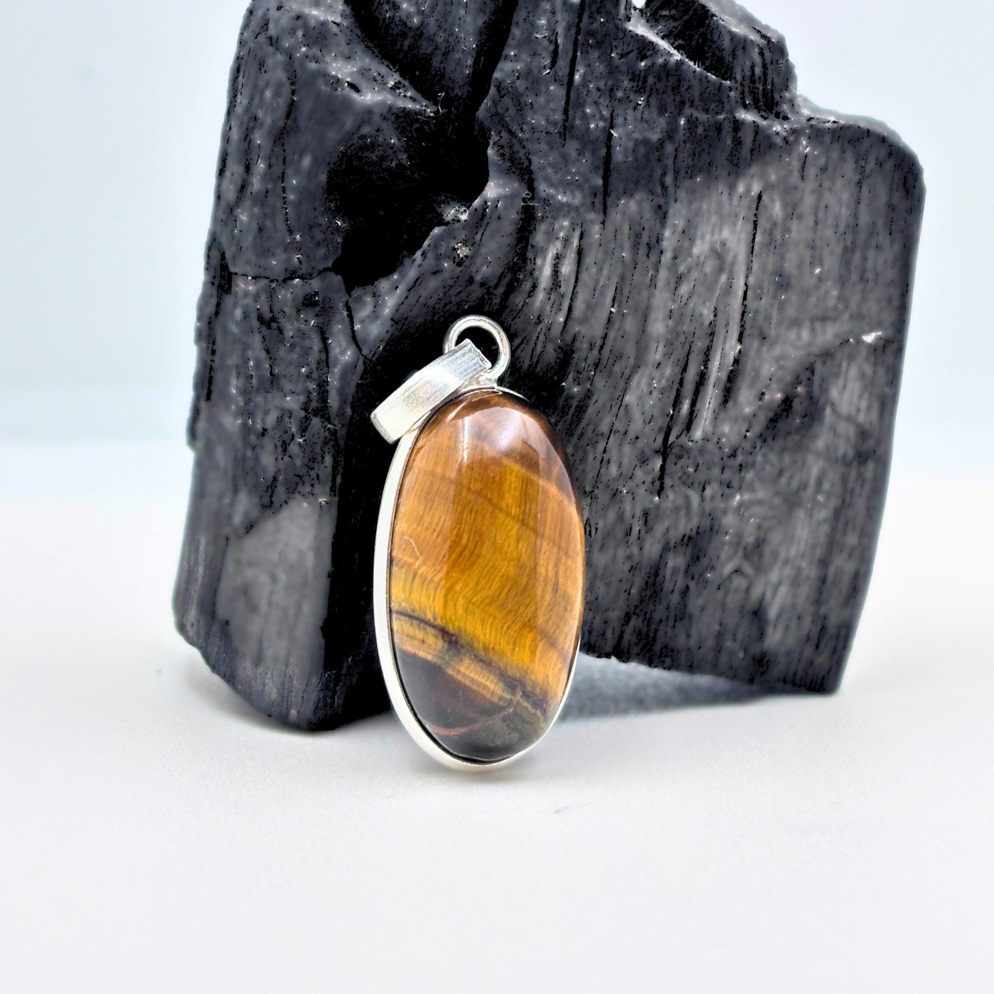 Tiger Eye Pendant Necklace, 925 Sterling Silver Golden Brown Crystal Necklace, Boho Gemstone Jewelry Gift for Her