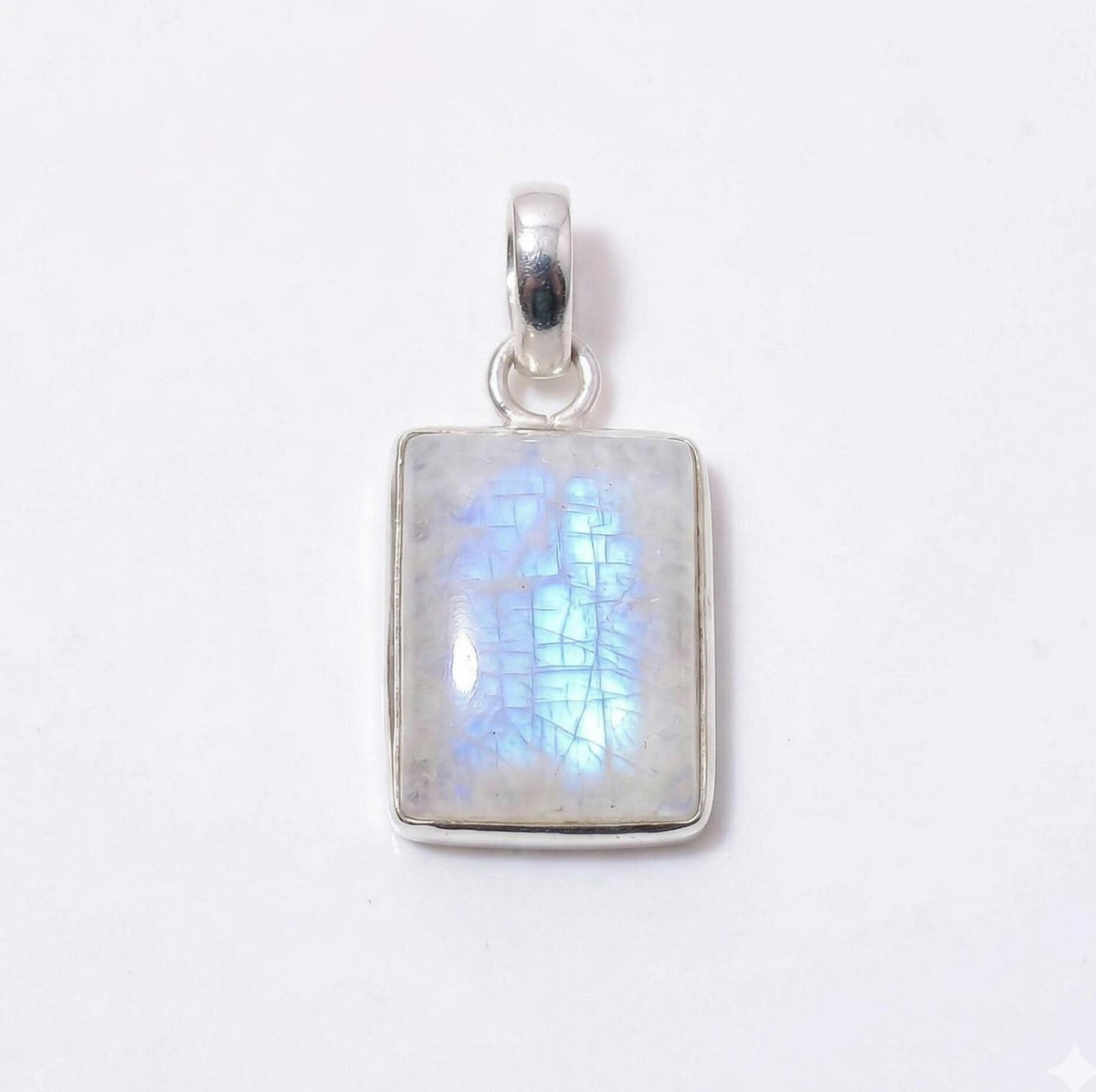 Rectangle Moonstone Pendant – Sterling Silver Boho Gemstone Jewelry