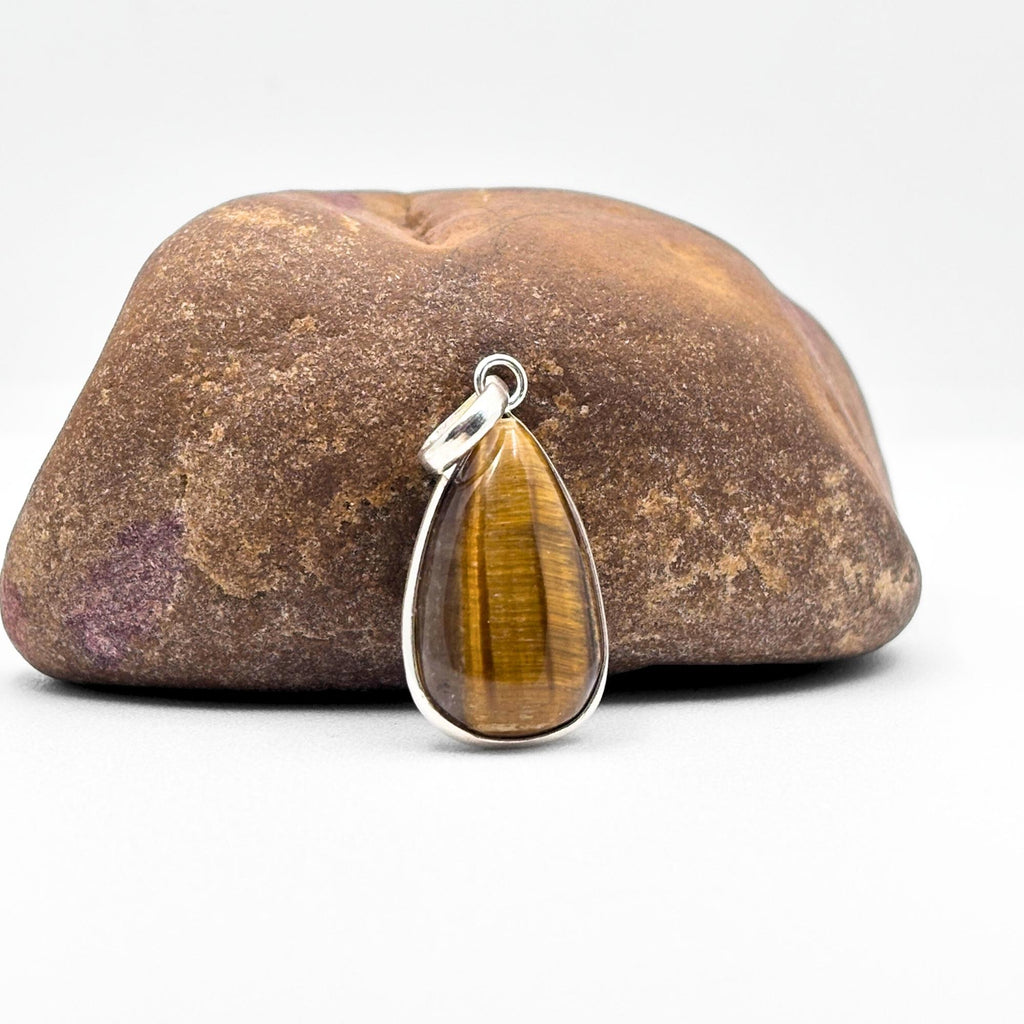 Tiger Eye Pendant Necklace, 925 Sterling Silver Golden Brown Gemstone Pendant, Boho Crystal Jewelry Gift for Her