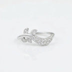 Sterling Silver CZ Leaf Branch Ring, Pavé Nature Vine Band, Botanical Stacking Jewelry
