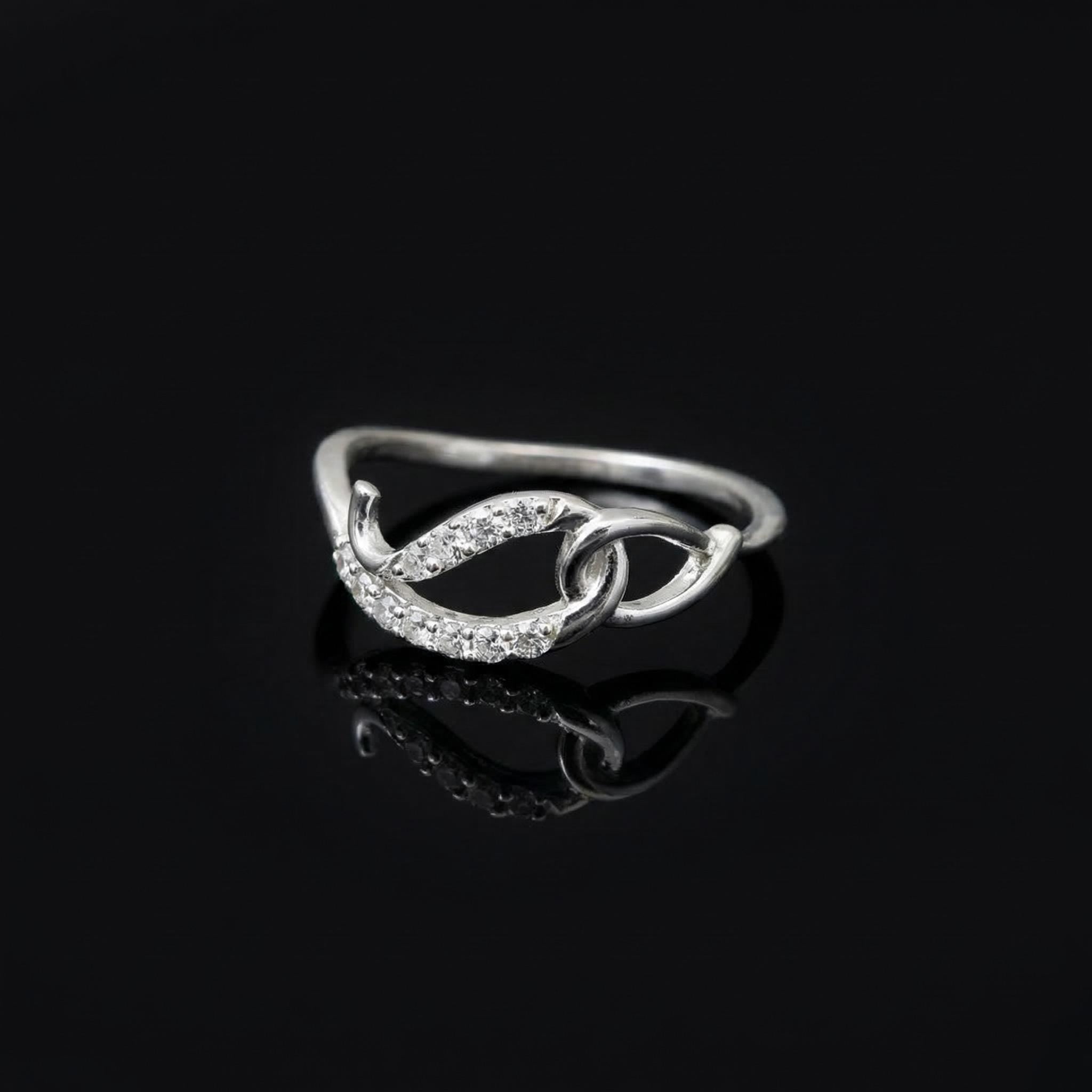 Sterling Silver CZ Chain Link Ring, Double Pavé Interlock Band, Stackable Jewelry