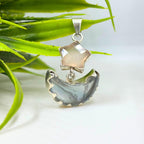 Rose Quartz Star and Fluorite Moon Pendant in 925 Sterling Silver – Celestial Gemstone Necklace, Boho Moon and Star Jewelry Gift for Her