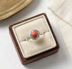 Round Red Coral Ring: Handmade 925 Sterling Silver Boho Statement