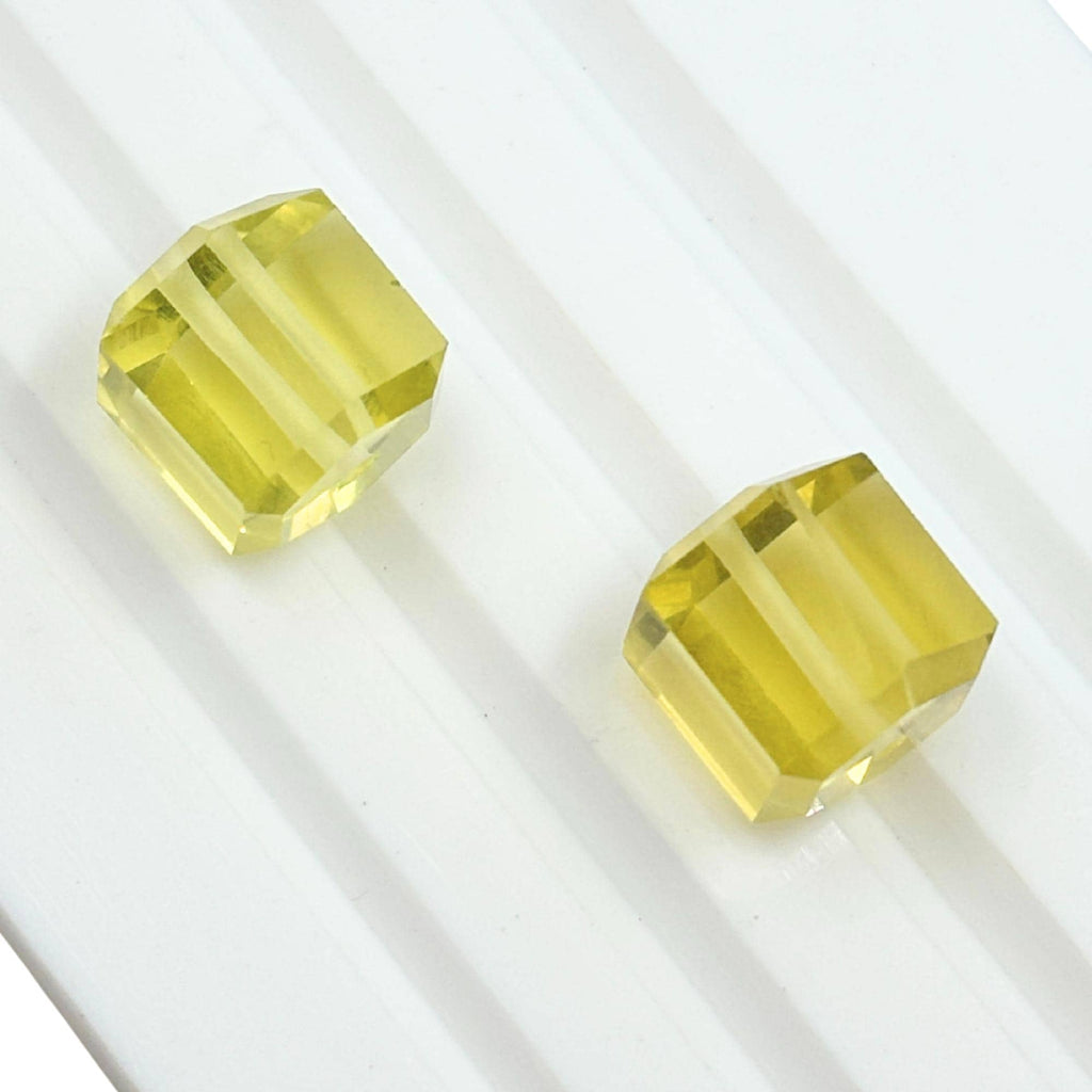 Lemon Quartz Beads Pair, Faceted Cube Dice, 10mm Gemstone