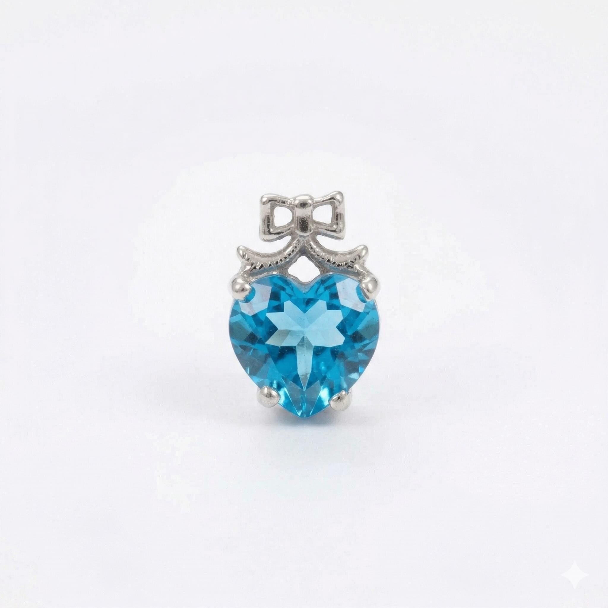 Heart Blue Topaz Sterling Silver Pendant - November Birthstone Love Charm