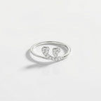 Sterling Silver CZ Heart Ring, Dual Pear Pavé Open Band, Dainty Stackable Promise Ring