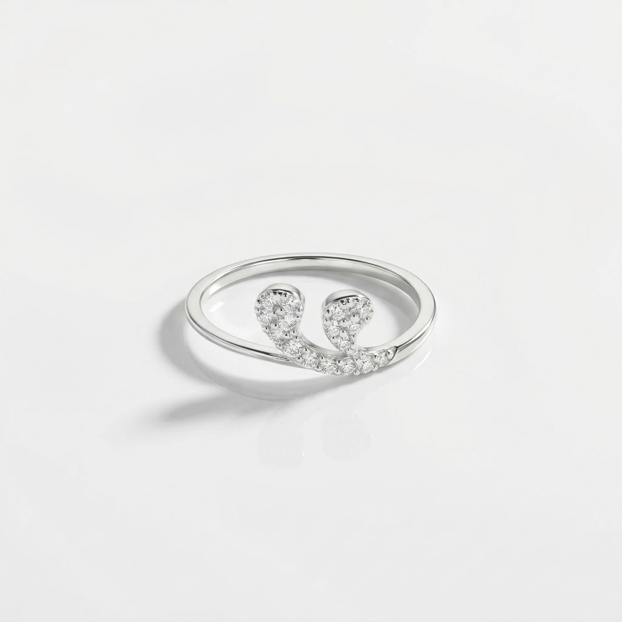 Sterling Silver CZ Heart Ring, Dual Pear Pavé Open Band, Dainty Stackable Promise Ring