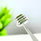 Raw Green Tourmaline Bar Ring: Sterling Silver October Birthstone