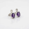 Amethyst CZ Stud Earrings 925 Sterling Silver | Oval Gemstone Studs | February Birthstone | Handmade Jewelry