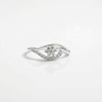 Sterling Silver CZ Flower Wave Ring, Boho Stackable Open Band Jewelry